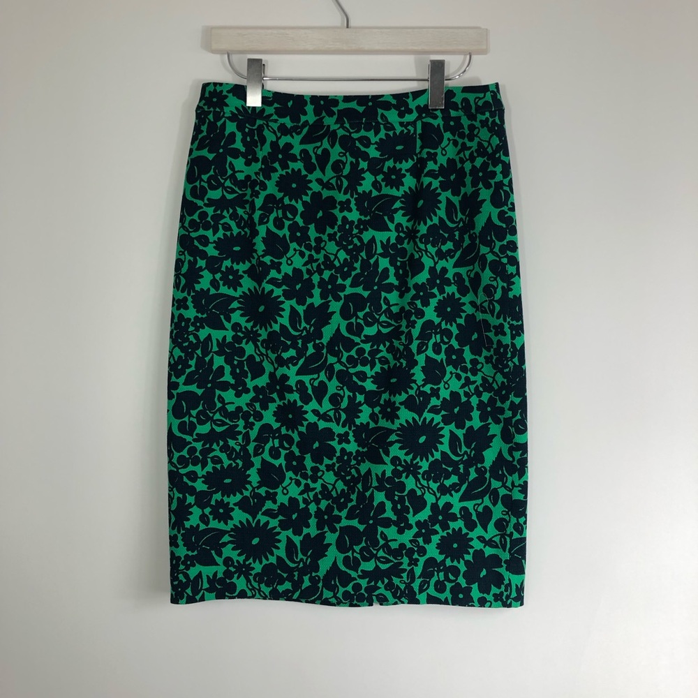 Boden Green and Black Floral Pencil Skirt